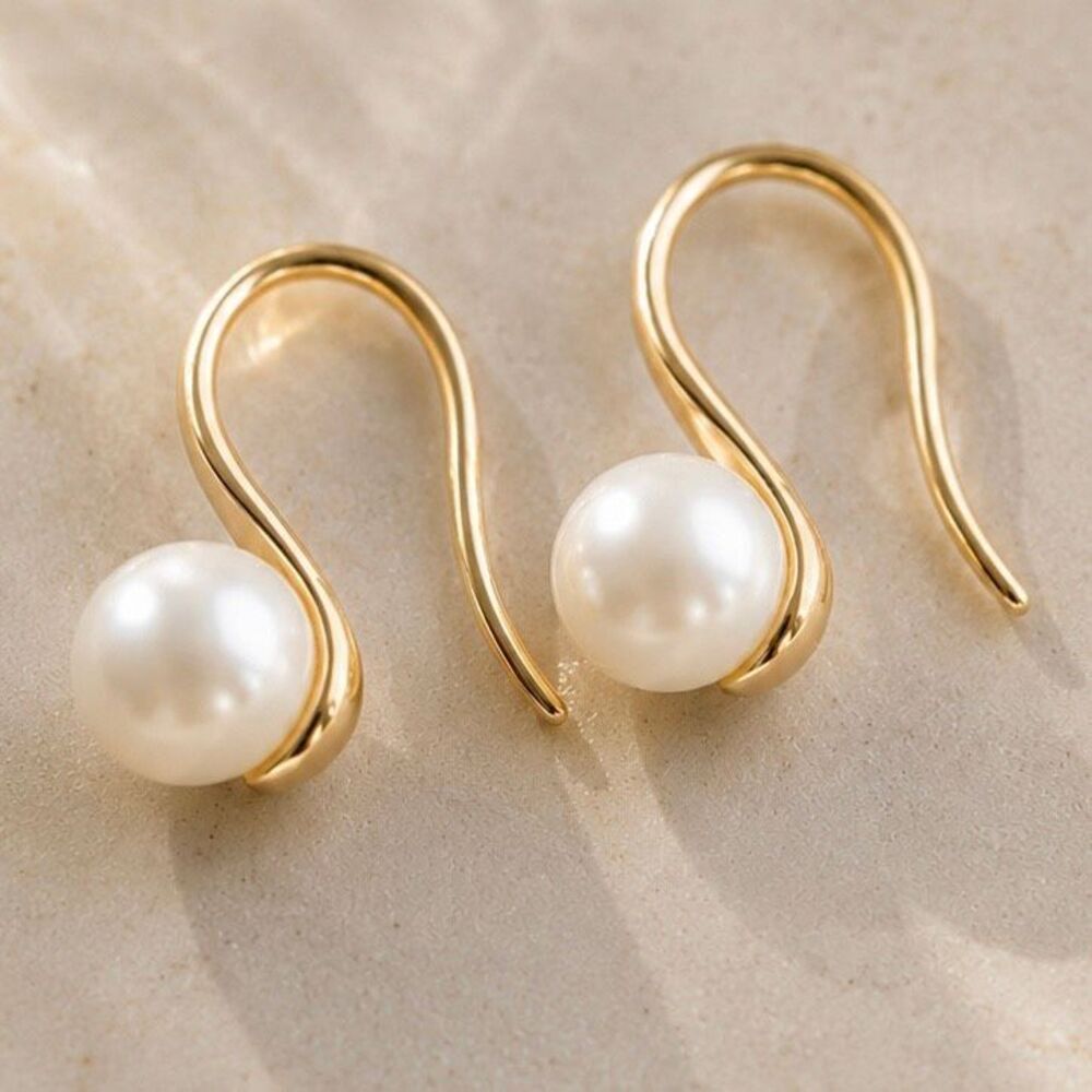 Freshwater Pearl Fishhook Earrings - Gold Plated Sterling Silver
